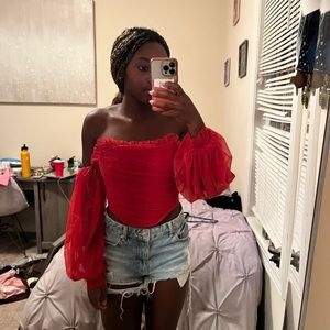 Red corset off shoulder top